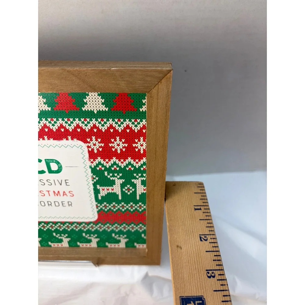 OCD Obsessive Christmas Disorder Wood Framed Sign Holiday Decor 7x7 Reindeer